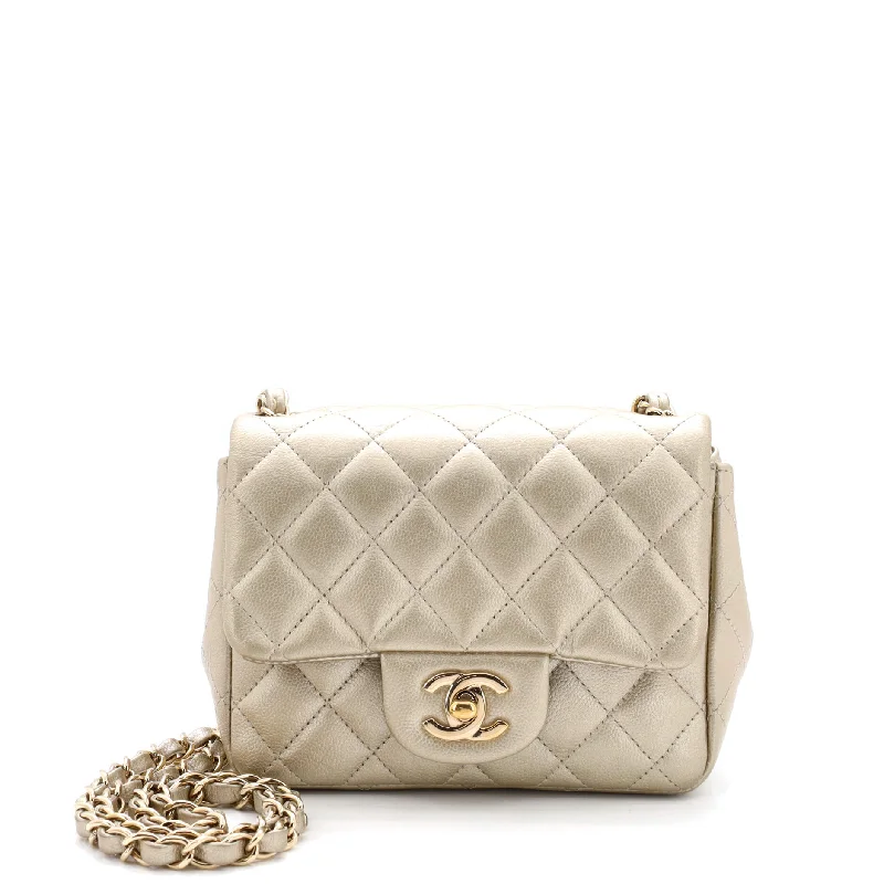 Bags For Sporty And Athletic Styles Square Classic Single Flap Bag Quilted Iridescent Caviar Mini