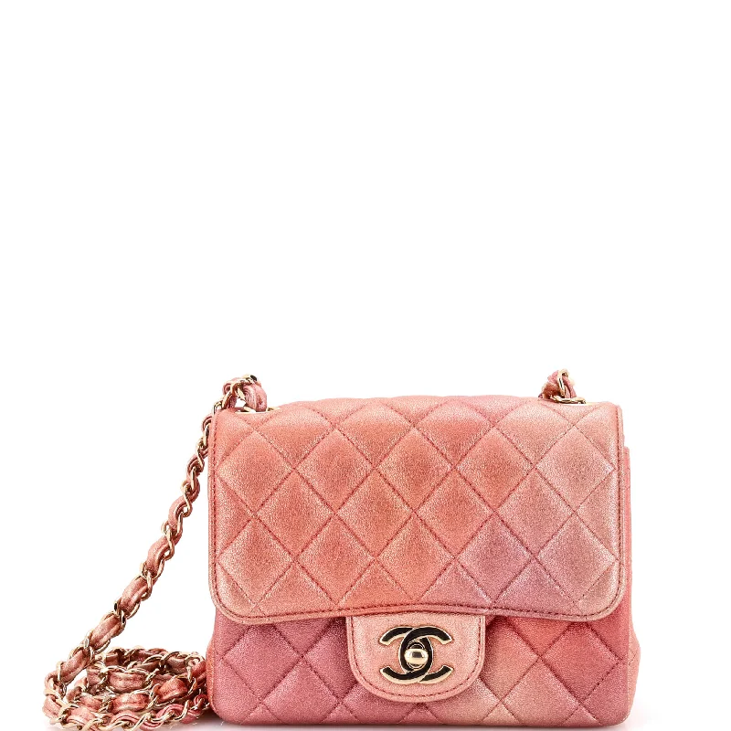 New Year Party Bag For Celebrations Square Classic Single Flap Bag Quilted Ombre Metallic Lambskin Mini