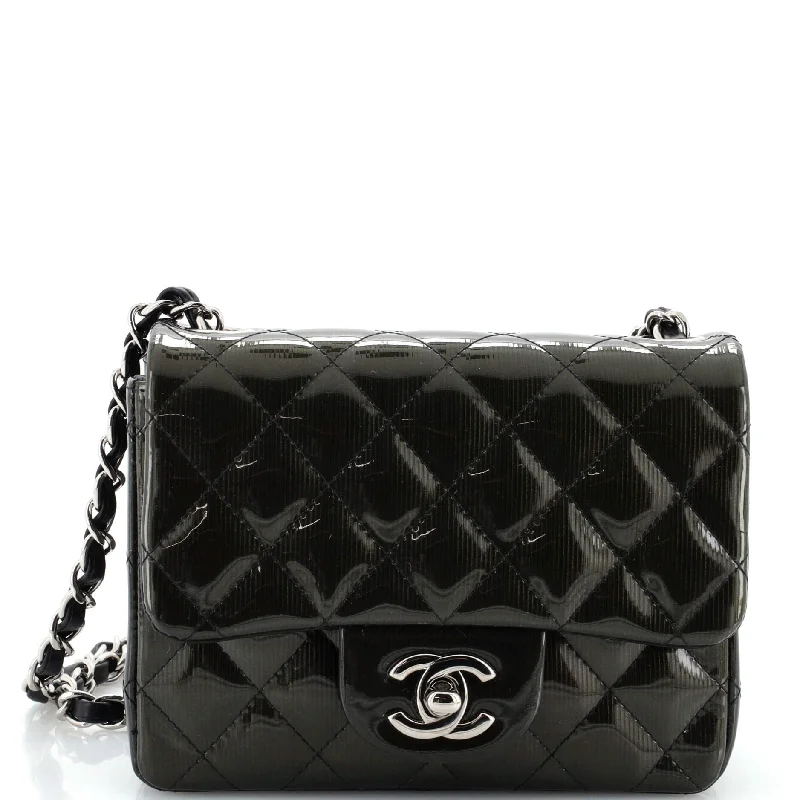 Designer Bags For Luxury Collectors With Offers Square Classic Single Flap Bag Quilted Striated Metallic Patent Mini