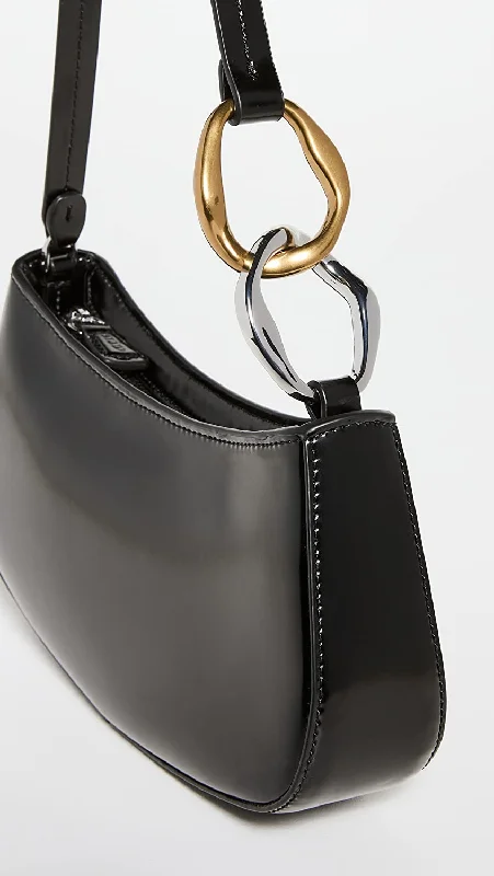 Limited Edition Bags For Collectors Staud Women Ollie Gold Silver Chain Accent Shoulder Leather Bag Black OS