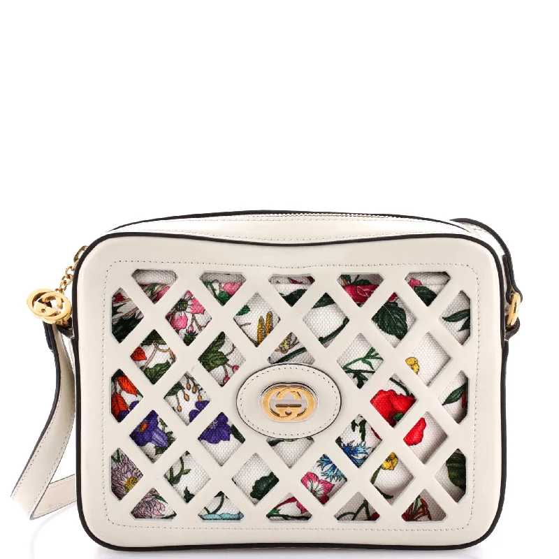Professional Bags With Office Discounts Traforata Flap Crossbody Bag Cutout Leather with Flora Canvas Medium