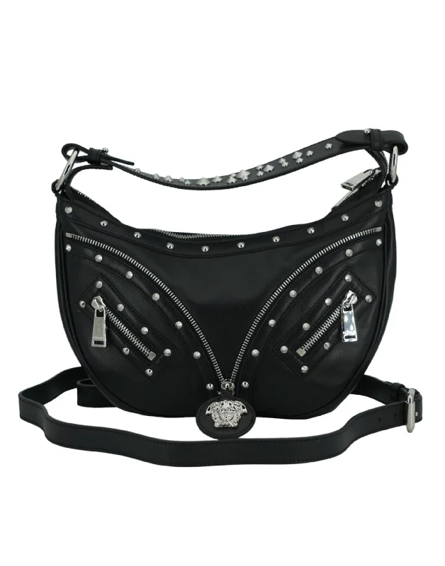 Edgy Bags For Bold And Daring Fashionistas Versace Black Leather Small Hobo Shoulder Bag