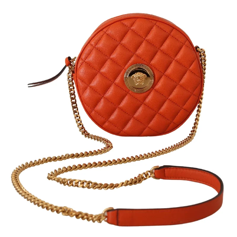 Bags For Outdoor Adventures Versace Elegant Round Nappa Leather Crossbody Women's Bag