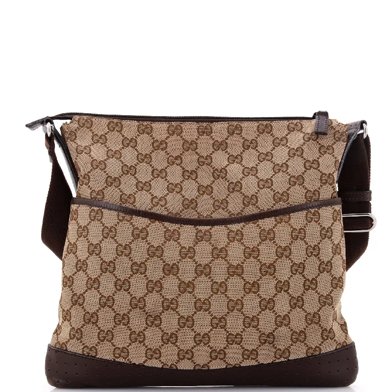 Eco-Friendly Bags With Discounts Zip Messenger Bag GG Canvas with Perforated Leather Medium